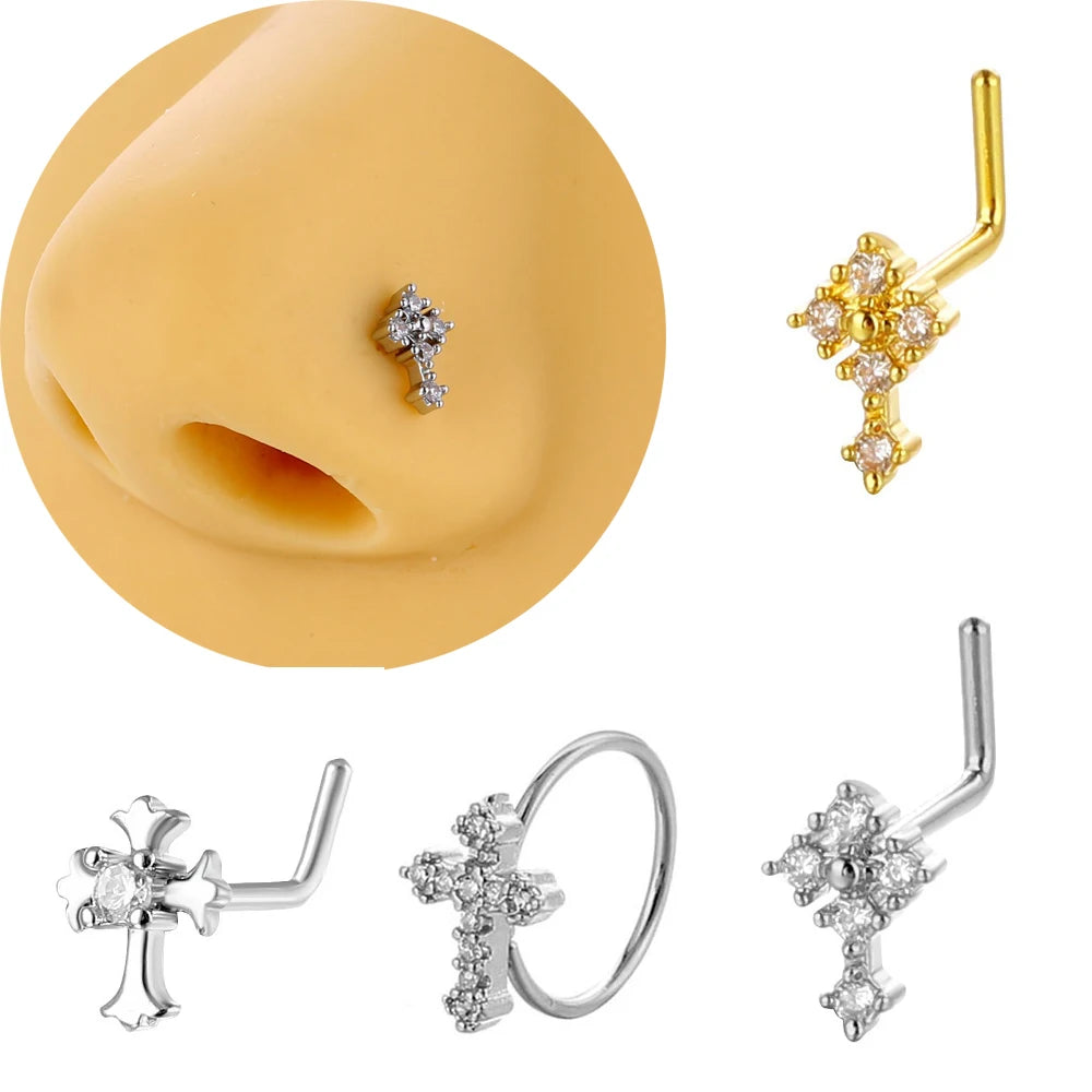20G Cross Nose Rings for Women for Men L Bend Nose Studs Hoop Nose Ring Body Piercing Jewelry Fashion Trendy