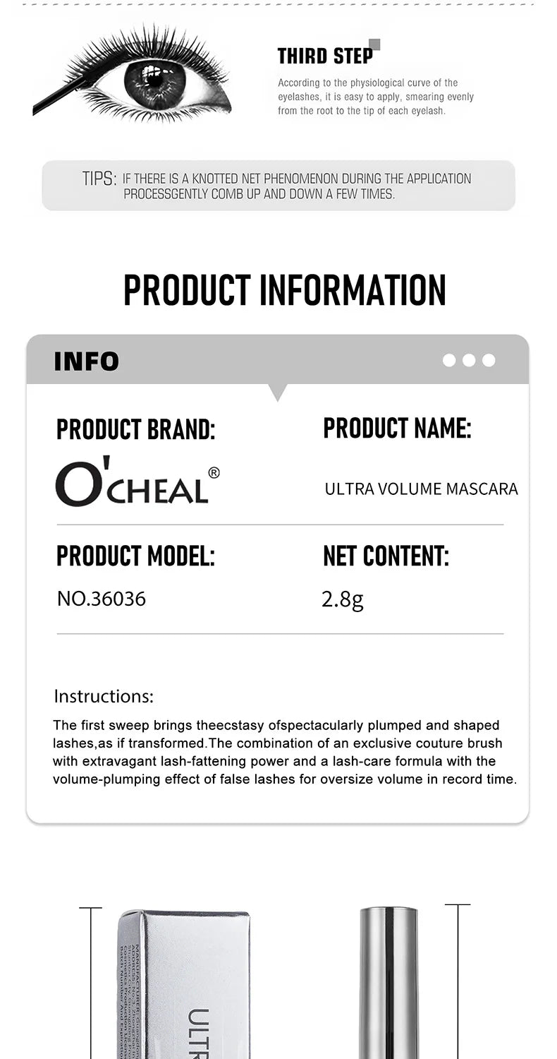 Silver Tube Mascara – Volumizing, Lengthening & Curling Formula, Waterproof & Smudge-Proof with Clump-Free, Flake-Resistant Wear