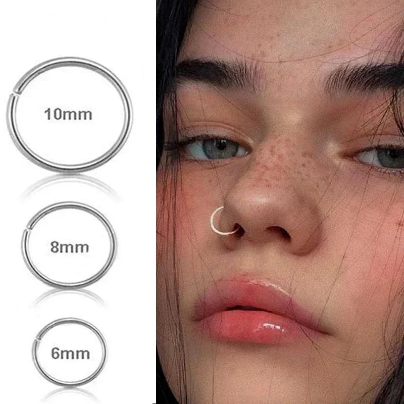 3pcs Nose Rings Hoop Hinged Clicker Segment Nose Rings Ear Cartilage Ring Clip Stainless Steel Ear Nose Body Piercing Jewelry