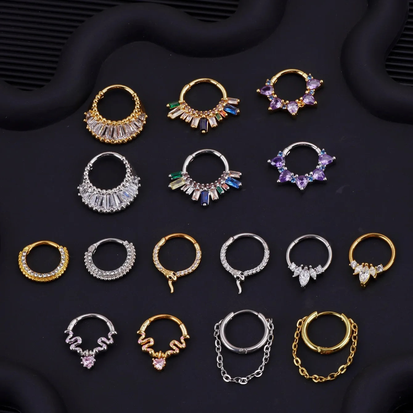 Retro Moon Snake Nose Ring Stainless Steel CZ Hinged Septum Clicker Nose Hoop Rings Daith Tragus Cartilage Piercing Jewelry