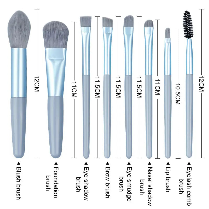Makeup Brushes 8Pcs Set Travel Makeup Brush Kit with Bag Mini EyeShadow Foundation Loose Powder Blush Detail Brush Beauty Tools