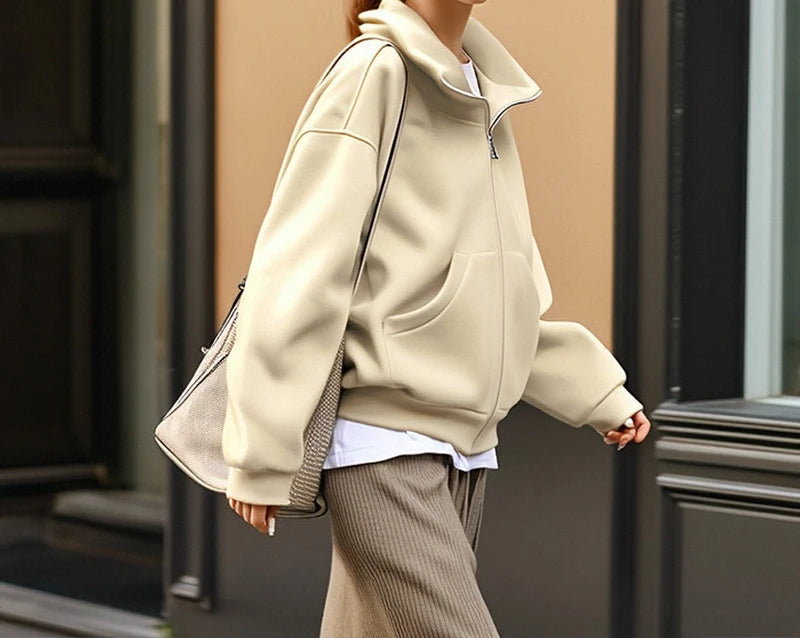 Hoodie  Outerwear  Hooded  Cardigan  Mid Length   Autumn and Winter Thick Loose Hoodie