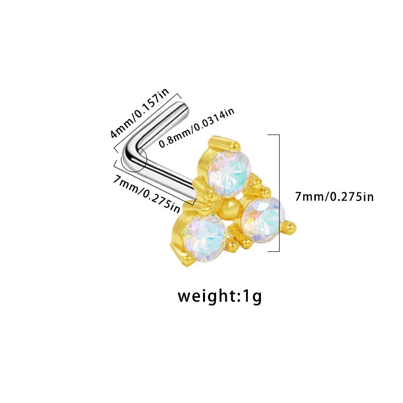 Nose Rings for Women Surgical Steel L Bend Pin CZ Heart Dangle Nose Stud Ring Fashion Body Piercing Jewelry 20G 7mm