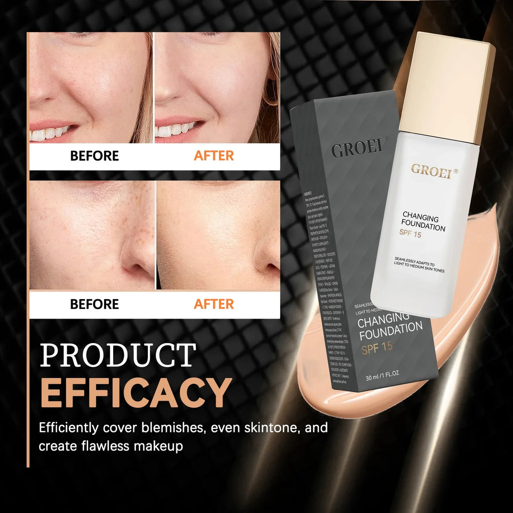 Color Changing Foundation Moisturizer Hydrating Oil-control  Color Longwearing Waterproof Travel Coverage Make Up Foundation