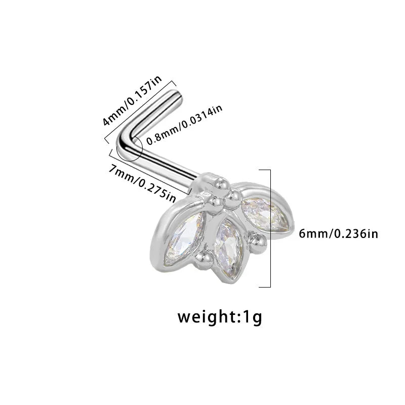 Nose Rings for Women Surgical Steel L Bend Pin CZ Heart Dangle Nose Stud Ring Fashion Body Piercing Jewelry 20G 7mm