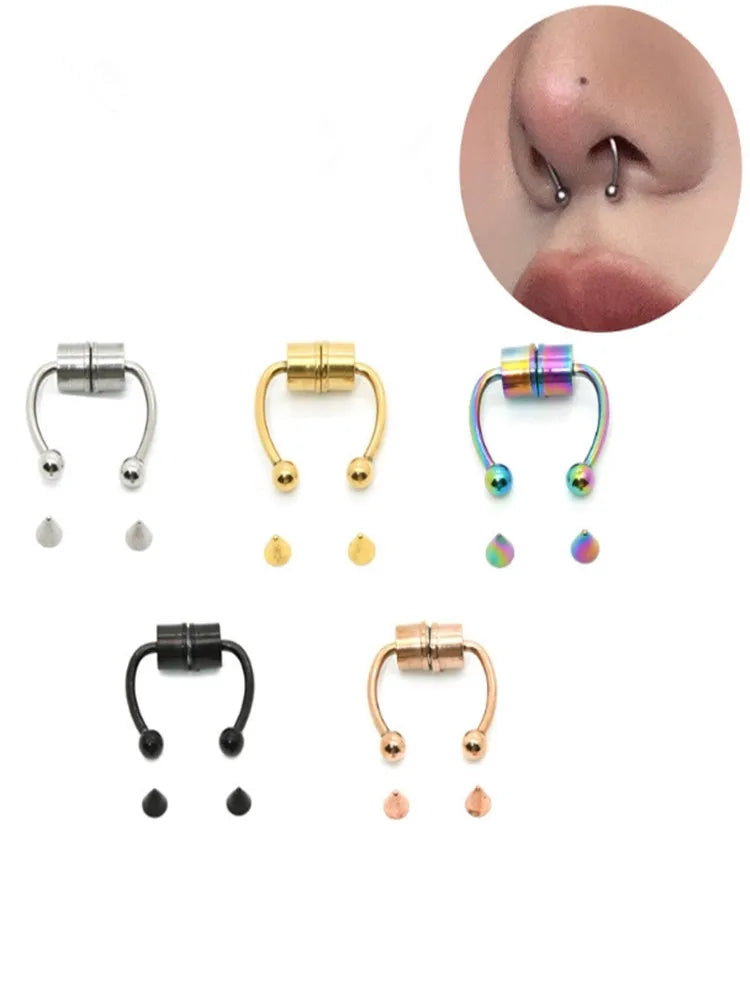 Magnetic Horseshoe Nose Rings, 316L Stainless Steel, Faux Septum Rings, Fake Piercing, Clip on, Hoop Rings, Gift for Women, Girl