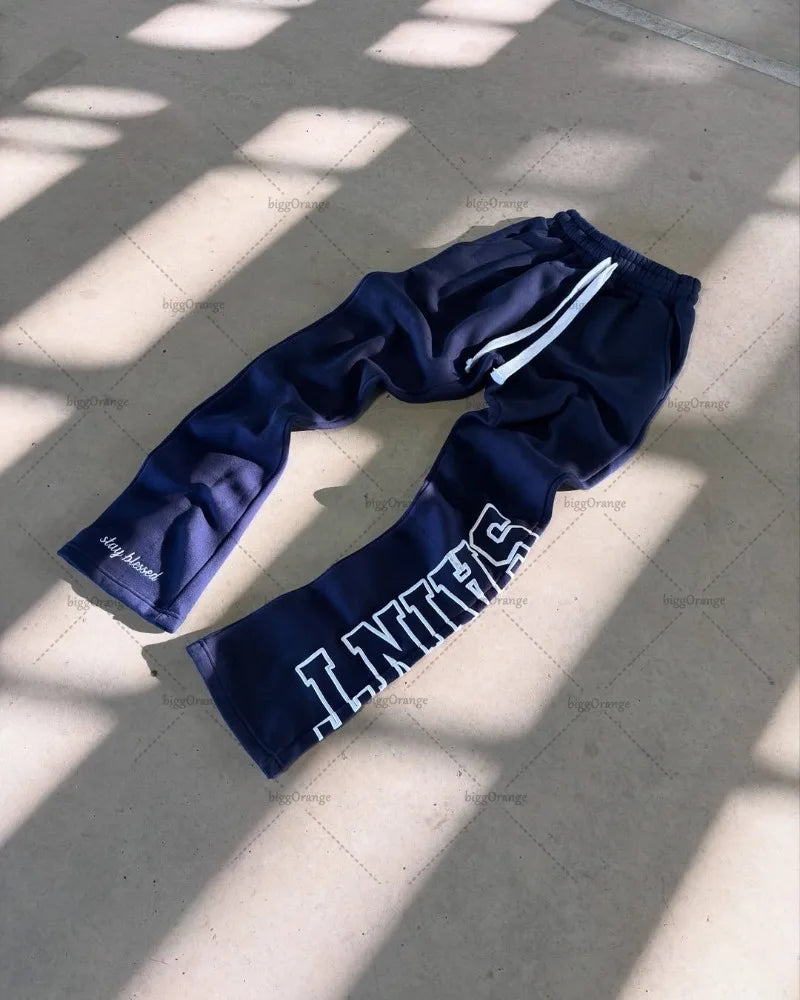 High Street Trendy Retro Letter Print Men's Sportswear Set Hip-Hop Punk Streetwear Hoodie Women Harajuku Casual Loose Sweatpants