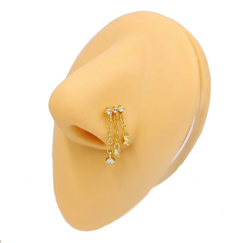 Nose Rings for Women Surgical Steel L Bend Pin CZ Heart Dangle Nose Stud Ring Fashion Body Piercing Jewelry 20G 7mm