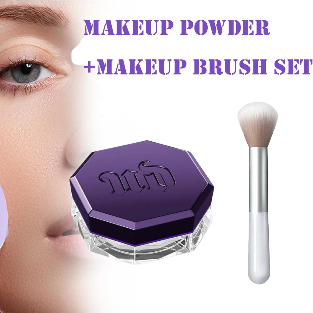 10g Meteorite Fine Setting Powder With Makeup Brush Set - Strong Powder Gripping Soft Cosmetic Brush Loose Powder Face Makeup