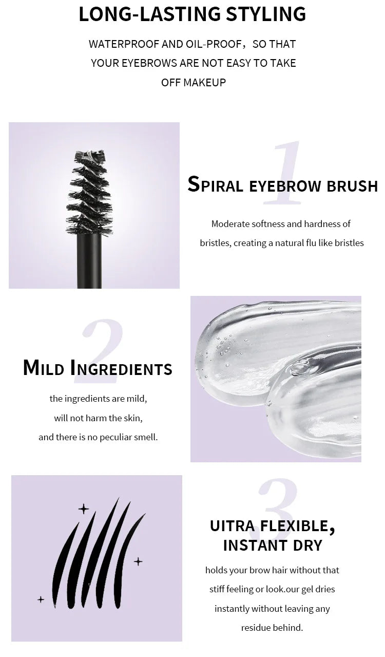 Eyebrow Shaping Gel Waterproof Natural Transparent Long Lasting Quick-drying 3D Wild Eyebrow Glue Professional Makeup Cosmetic