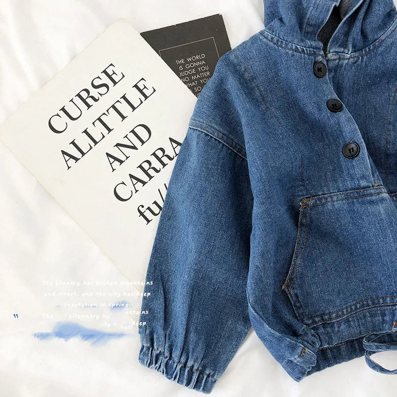 Hoodie for Children Spring Autumn Long Sleeve Blue Denim Hoody Fashion Sweatshirts New Comfortable Loose Girls Boys Tops GY03232