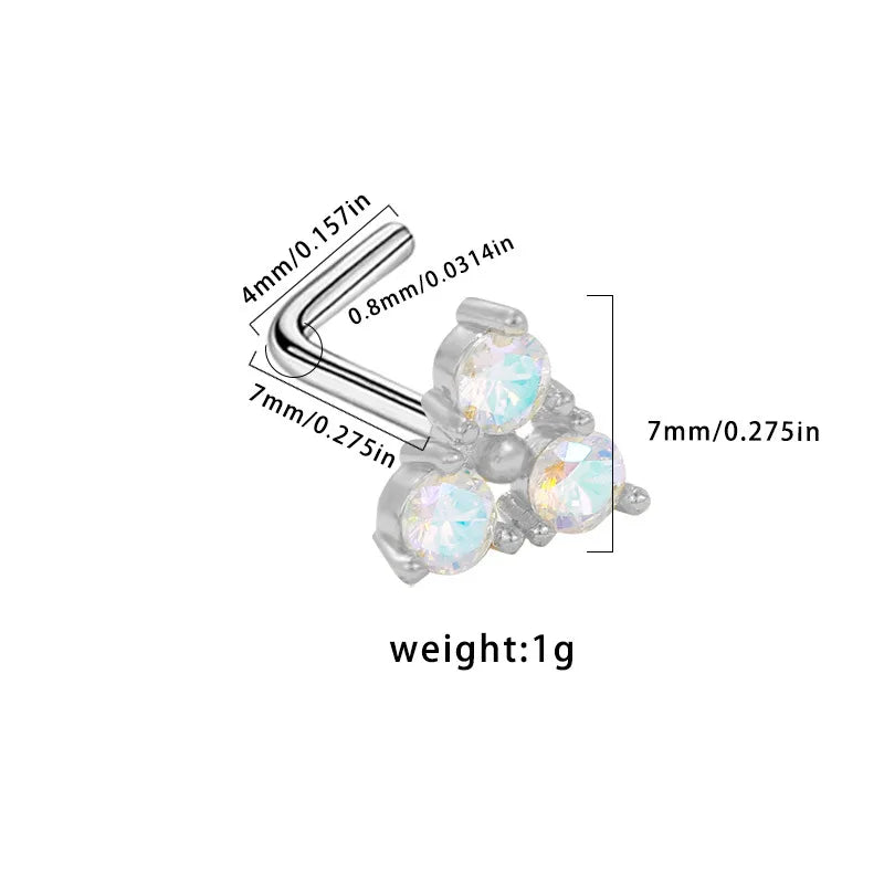 Nose Rings for Women Surgical Steel L Bend Pin CZ Heart Dangle Nose Stud Ring Fashion Body Piercing Jewelry 20G 7mm