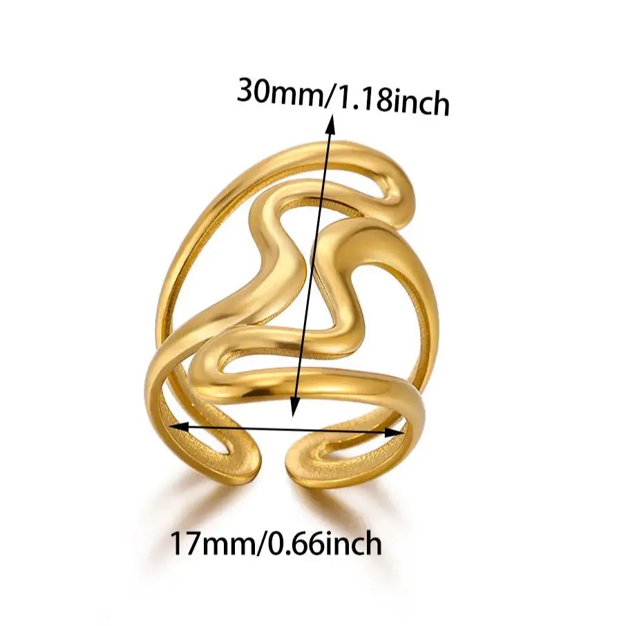 Irregular Geometric Rings for Women Gold Color ‌Stainless Steel Twisted Adjustable Ring Durable Rustproof Trendy Jewelry Gift