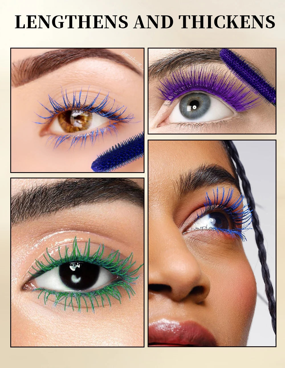 1PC color mascara  is refreshing, non greasy, non smudging, non caking, smooth, easy to apply, and natural curling