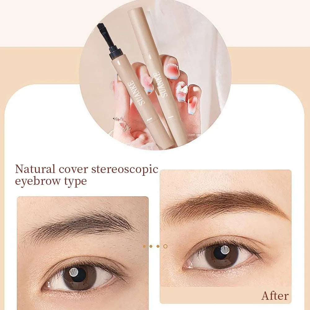 Double-ended eyebrow gel, waterproof, sweat-proof and smudge-proof, eyebrow pencil with brush