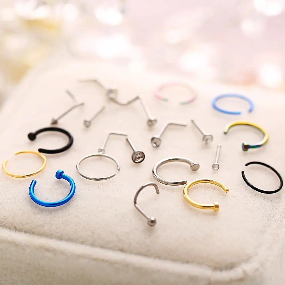 22 Pcs Of Suit Fake Nose Ring Earrings Fashion Punk Non-nose-piercing Septum Women Jewelry
