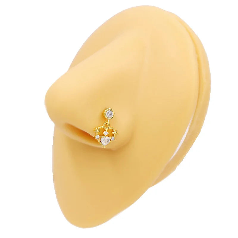 Nose Rings for Women Surgical Steel L Bend Pin CZ Heart Dangle Nose Stud Ring Fashion Body Piercing Jewelry 20G 7mm