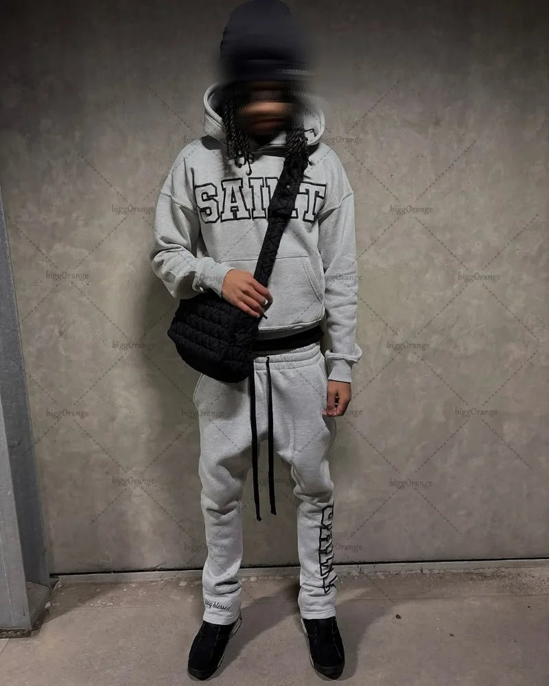 High Street Trendy Retro Letter Print Men's Sportswear Set Hip-Hop Punk Streetwear Hoodie Women Harajuku Casual Loose Sweatpants