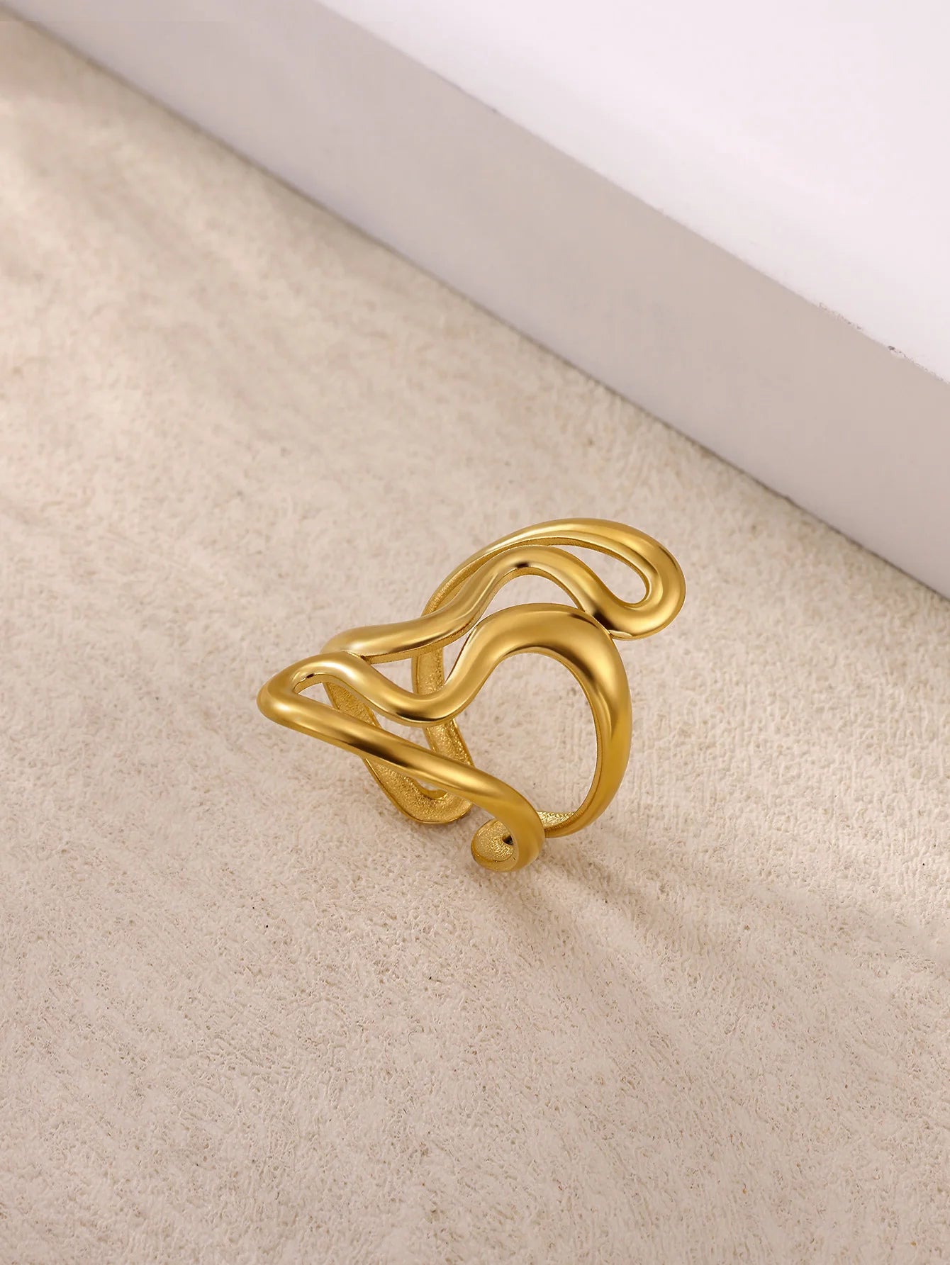 Irregular Geometric Rings for Women Gold Color ‌Stainless Steel Twisted Adjustable Ring Durable Rustproof Trendy Jewelry Gift