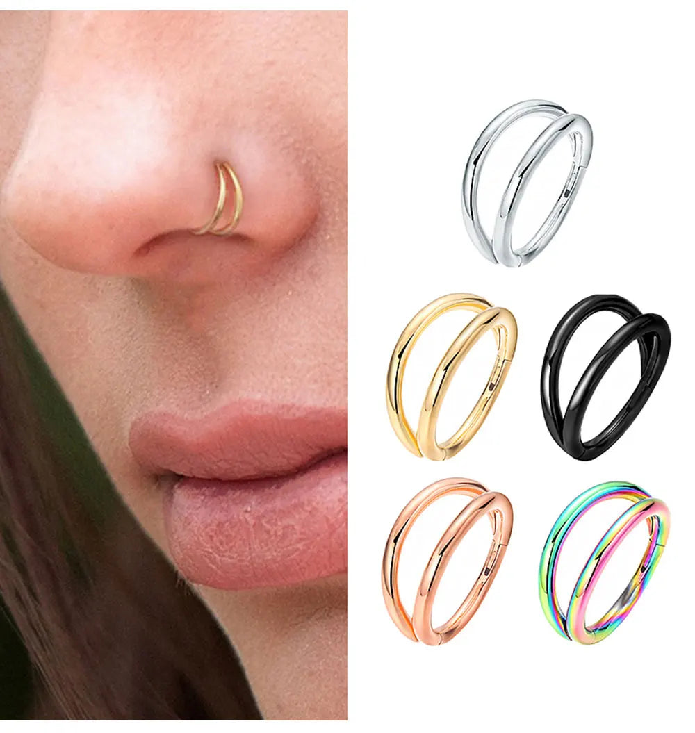 Nose Rings Hoops Double Septum Rings Cartilage Hoop Earring Piercing Nariz Open Stacked Hoop Nose Rings for Women and Men