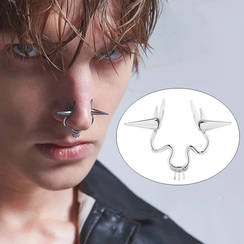 Fake Piercings Nose Hoop Punk Pointed Cone Nose Ring Jewelry Unisex Gothic Nasal Ring Street Rock Design Accessories Gift