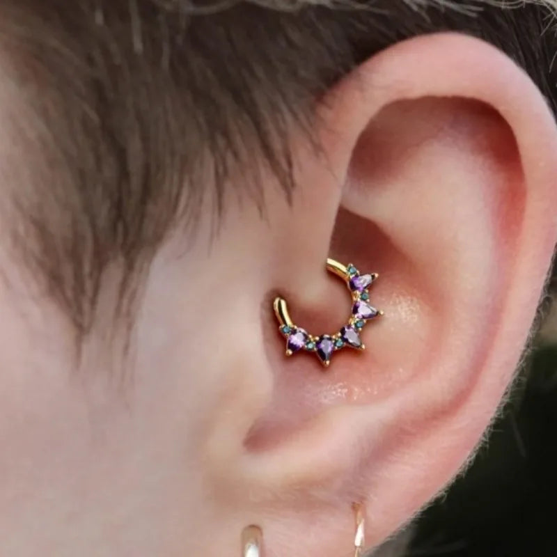 Retro Moon Snake Nose Ring Stainless Steel CZ Hinged Septum Clicker Nose Hoop Rings Daith Tragus Cartilage Piercing Jewelry