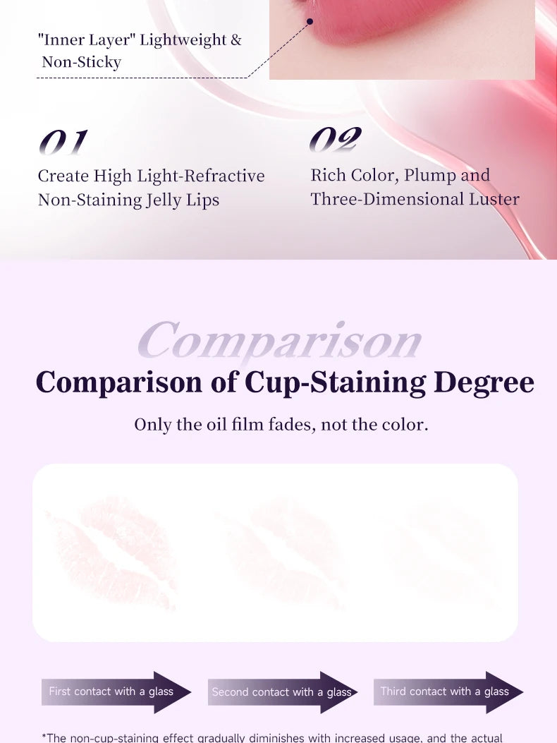 Moisturizing Water Light Lipstick,Mirror Gloss Jelly Gel Lip Gloss,Long-Lasting,Waterproof,Lightweight,Nourishing & Hydrating