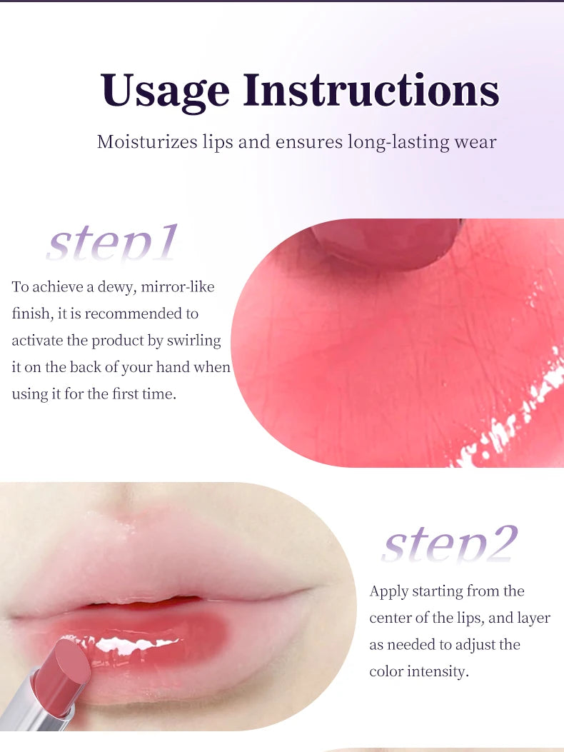 Moisturizing Water Light Lipstick,Mirror Gloss Jelly Gel Lip Gloss,Long-Lasting,Waterproof,Lightweight,Nourishing & Hydrating