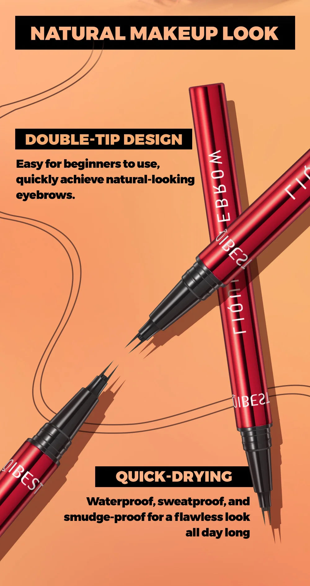 Eyebrow pencil waterproof and oil-proof, not easy to smudge, dark brown, light brown, with distinct roots