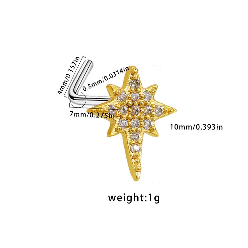 Nose Rings for Women Surgical Steel L Bend Pin CZ Heart Dangle Nose Stud Ring Fashion Body Piercing Jewelry 20G 7mm