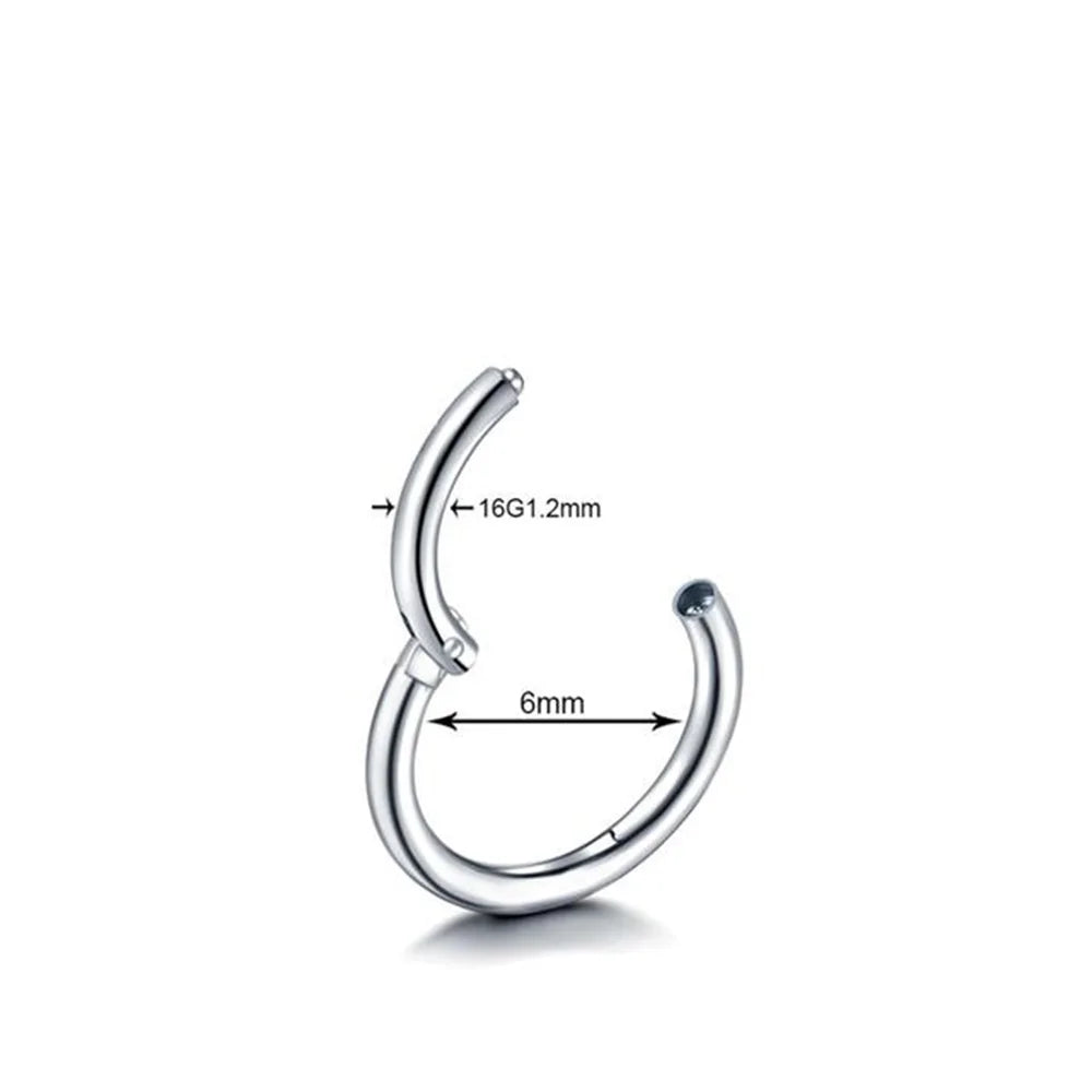 Nose Rings Hoop 6/8/10/12mm Hinged Clicker Segment Nose Rings Stud Ear Cartilage Ring Clips Stainless Steel Seamless Earrings