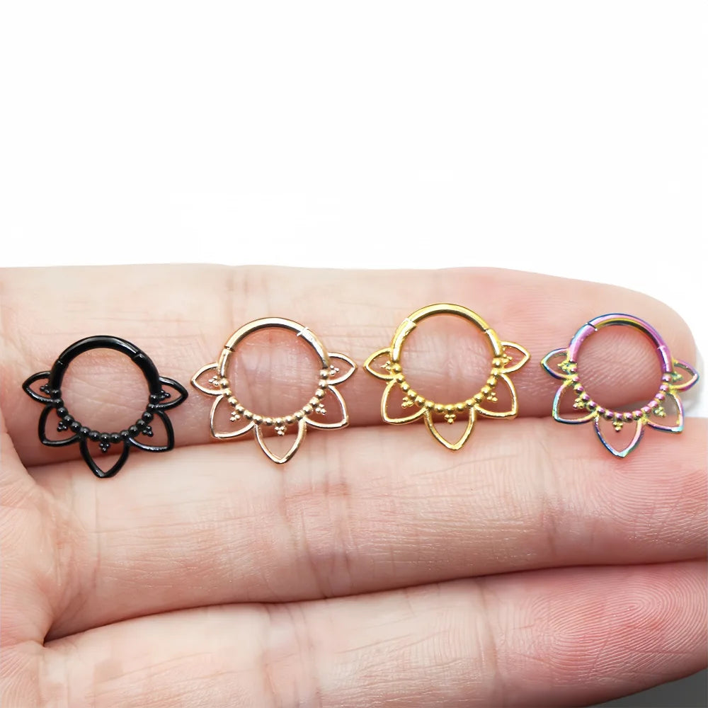 Stainless Steel Nose Ring Flower Hinged Septum Clicker Nose Hoop Seamless Nose Ring for Women Cartilage Nose Piercing Jewelry