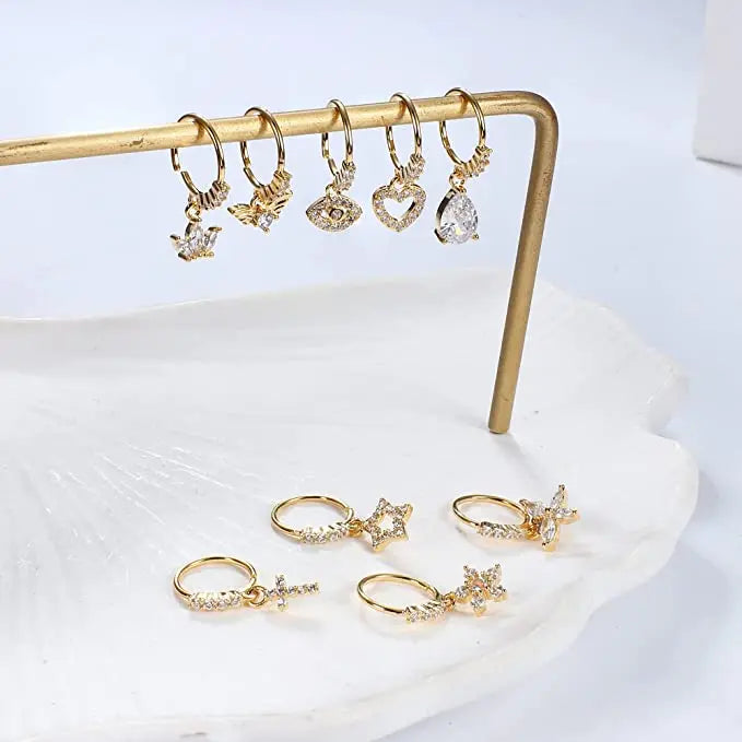 Nose Rings Hoop for Women Men Body Piercing Jewelry Cartilage Earring Nose Dangling CZ Cross Crown Starfish Dangle Nose Ring