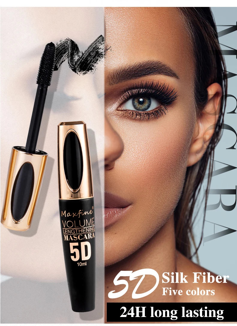 5D Silk Mascara with Big Eyes, Strong and Lasting Black Content and Length, Waterproof and Non-caking, and Prolonged Mascara.
