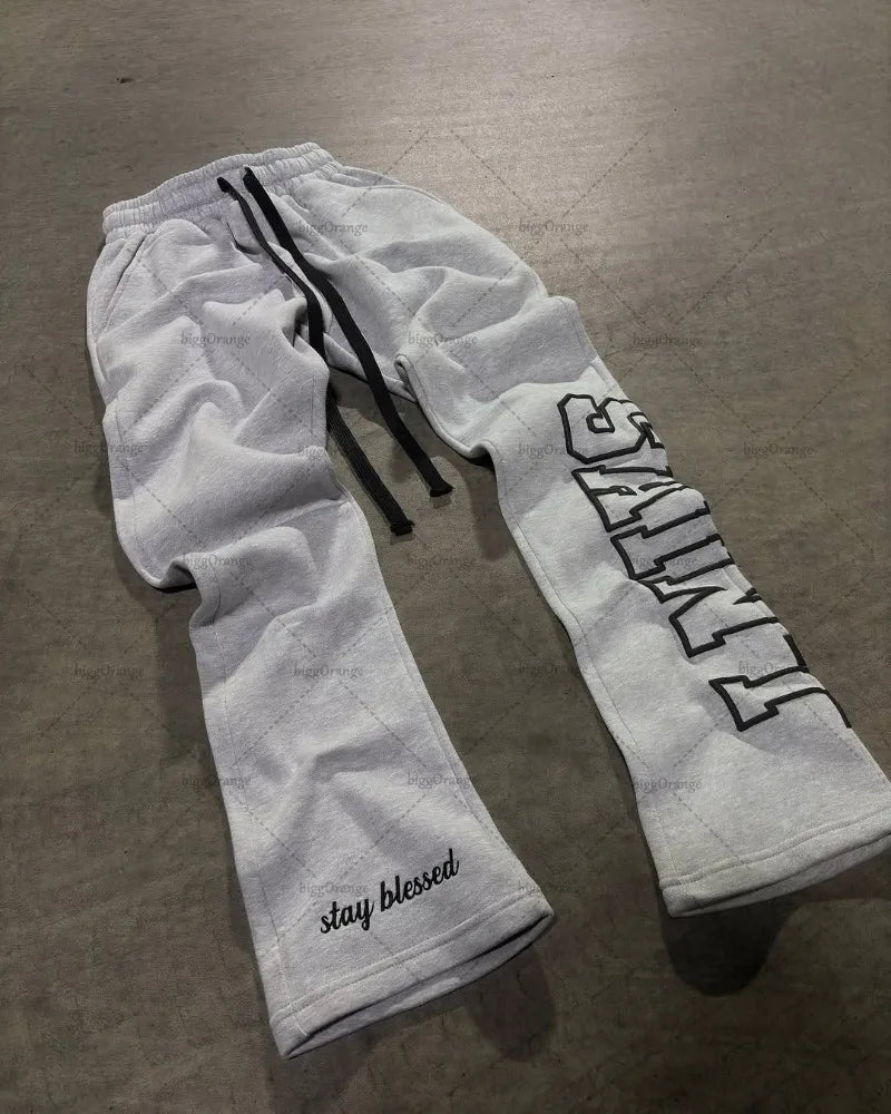 High Street Trendy Retro Letter Print Men's Sportswear Set Hip-Hop Punk Streetwear Hoodie Women Harajuku Casual Loose Sweatpants