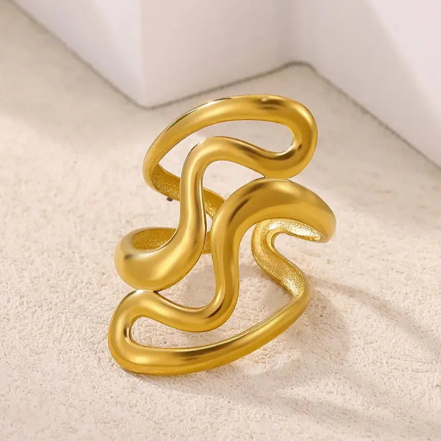 Irregular Geometric Rings for Women Gold Color ‌Stainless Steel Twisted Adjustable Ring Durable Rustproof Trendy Jewelry Gift