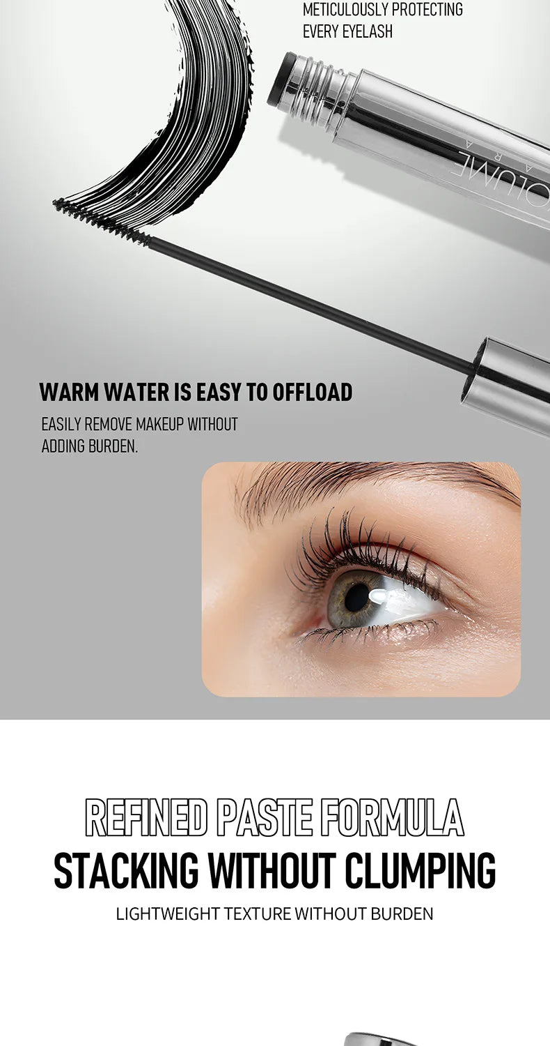 Silver Tube Mascara – Volumizing, Lengthening & Curling Formula, Waterproof & Smudge-Proof with Clump-Free, Flake-Resistant Wear