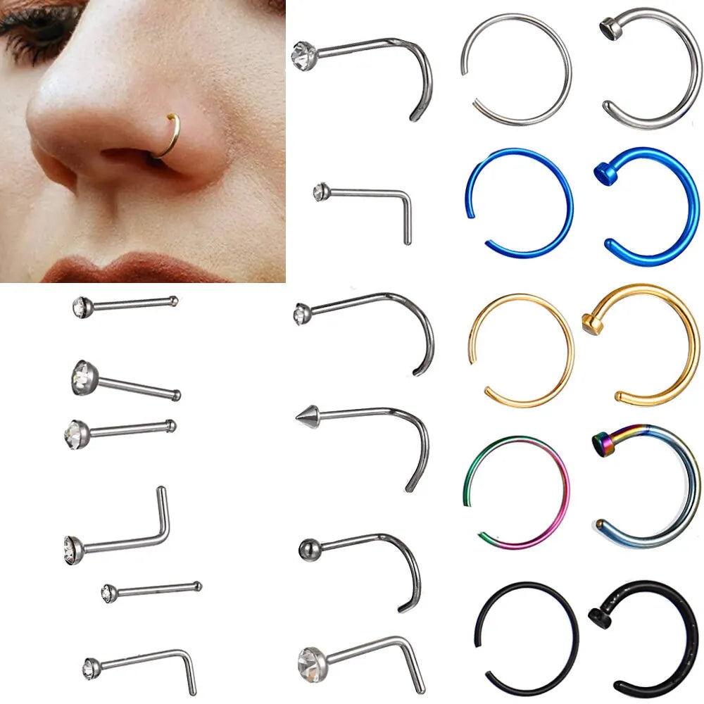 22 Pcs Of Suit Fake Nose Ring Earrings Fashion Punk Non-nose-piercing Septum Women Jewelry
