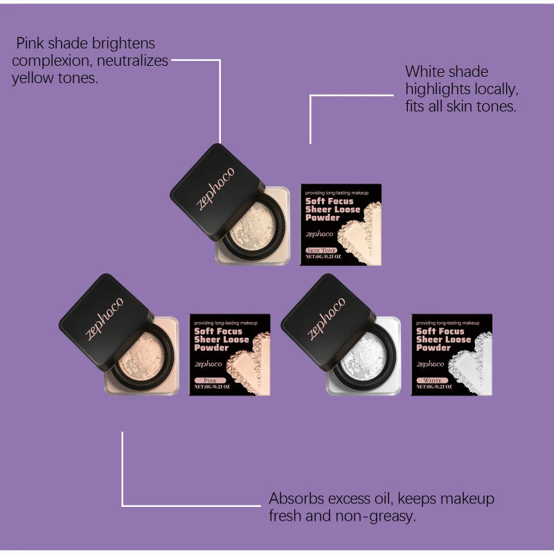 Soft Focus Sheer Loose Powder Series Delicate Lightweight Breathable Nature Refresh Non-greasy Setting Powder All Skin Type Tone