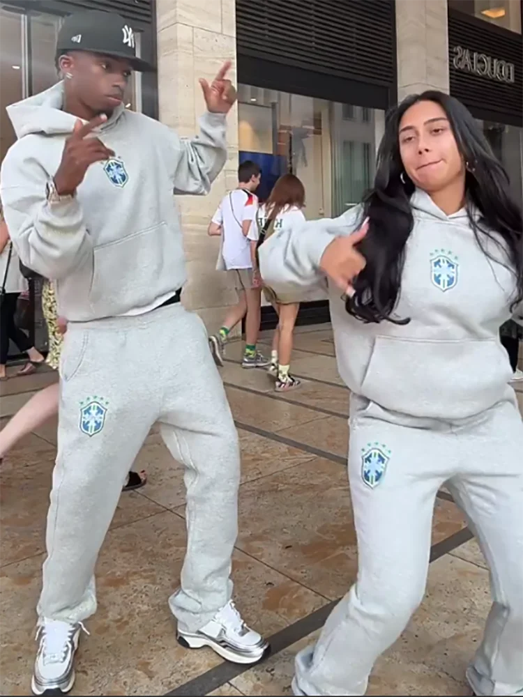 American Hip-Hop Sets Mens High Street Y2K Hoodie Straight Sweatpants Couple Printed Suit Spring Autumn Streetwear Hoodie Sets