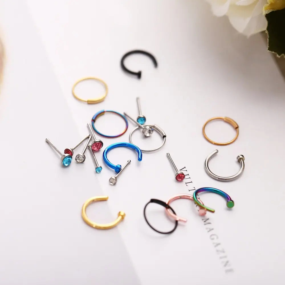 22 Pcs Of Suit Fake Nose Ring Earrings Fashion Punk Non-nose-piercing Septum Women Jewelry