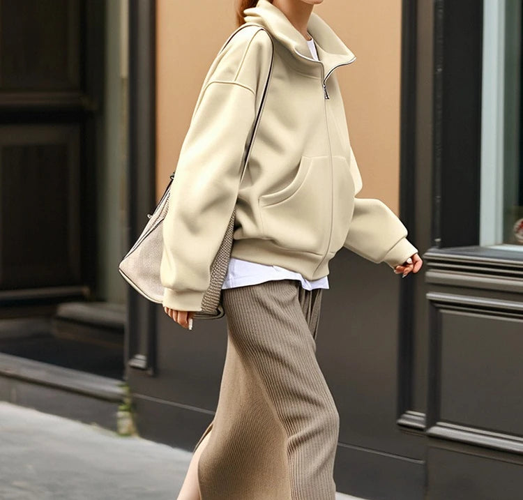 Hoodie  Outerwear  Hooded  Cardigan  Mid Length   Autumn and Winter Thick Loose Hoodie