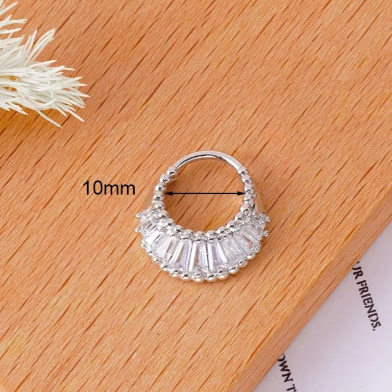 Retro Moon Snake Nose Ring Stainless Steel CZ Hinged Septum Clicker Nose Hoop Rings Daith Tragus Cartilage Piercing Jewelry