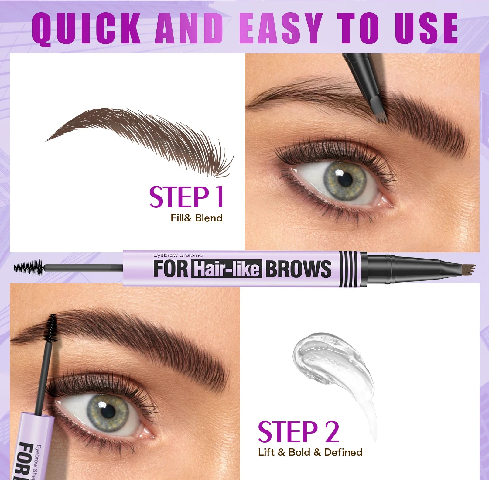 Waterproof Eyebrow Pencil 2in1 Liquid Gel Pen Long Lasting Cream Makeup Kit Four Claw Double End Natural Brow Styler