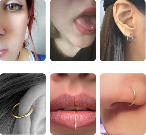 3pcs Nose Rings Hoop Hinged Clicker Segment Nose Rings Ear Cartilage Ring Clip Stainless Steel Ear Nose Body Piercing Jewelry