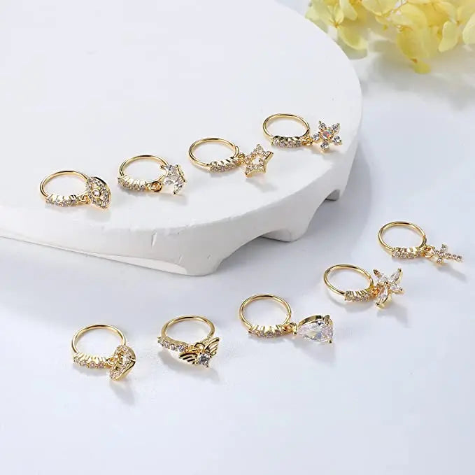 Nose Rings Hoop for Women Men Body Piercing Jewelry Cartilage Earring Nose Dangling CZ Cross Crown Starfish Dangle Nose Ring