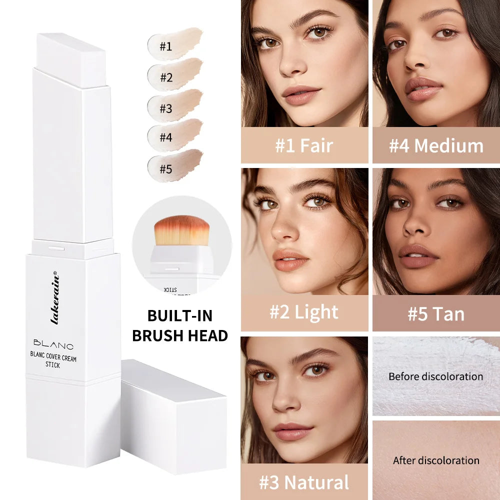 Foundation Stick Color Changing Foundation with Detachable Brush Blanc Cover Cream Stick Changing Hight Coverage Base Makeup