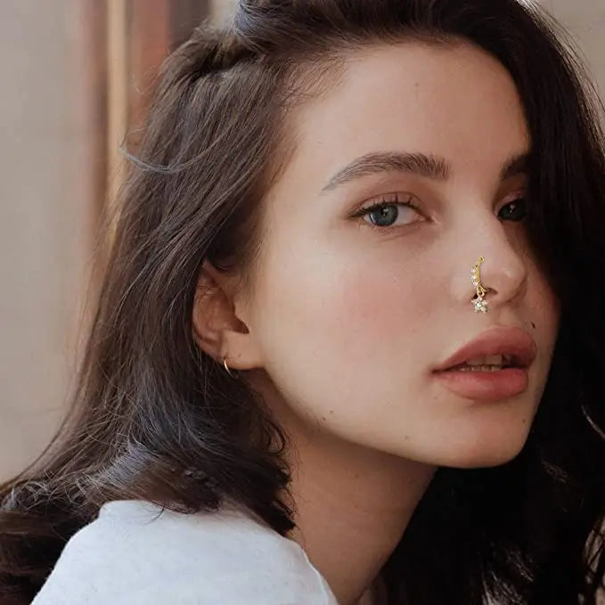 Nose Rings Hoop for Women Men Body Piercing Jewelry Cartilage Earring Nose Dangling CZ Cross Crown Starfish Dangle Nose Ring