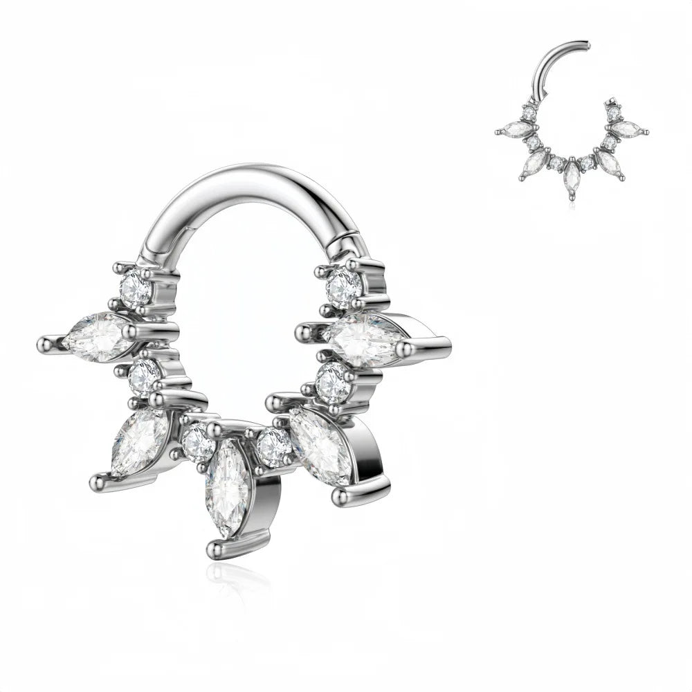 Stainless Steel Nose Ring Flower Hinged Septum Clicker Nose Hoop Seamless Nose Ring for Women Cartilage Nose Piercing Jewelry