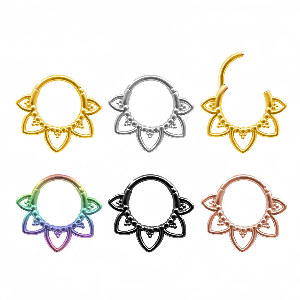 Stainless Steel Nose Ring Flower Hinged Septum Clicker Nose Hoop Seamless Nose Ring for Women Cartilage Nose Piercing Jewelry